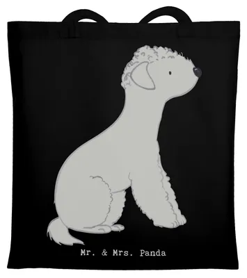 Produktbild von Mr. & Mrs. Panda Shopping Tasche Bedlington Terrier Moment - Schwarz - Geschenk, Stoffbeutel, Büchertasche, Schultasche, Tote Bag, dokumententasche