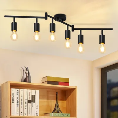 Image de ZMH Spot de plafond 6 flammes noir E27 Plafonnier Vintage Pivotant Spot pour cuisine couloir salon chambre à coucher