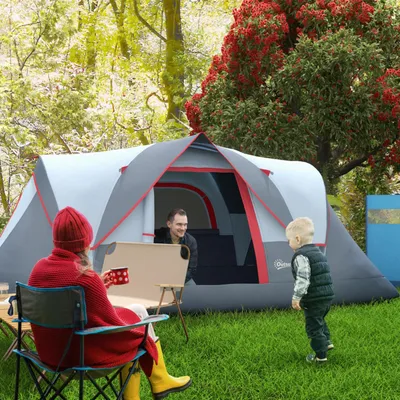 Produktbild von Campingzelt für 5-6 Personen – Tunnelzelt & Kuppelzelt mit Heringen, aus Polyester, 4,55x2,3x1,8m, für Outdoor Abenteuer, Grau