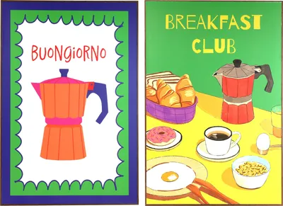 Produktbild von FURNARO Wandbilder Set breakfast club 2er Frühstück Motiv Holz Papier