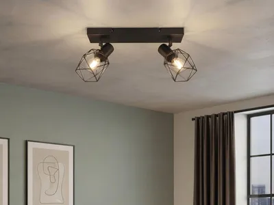 Produktbild von Industrial Deckenstrahler 2-flammig Metall Schwarz Spots schwenkbar Breite 30cm