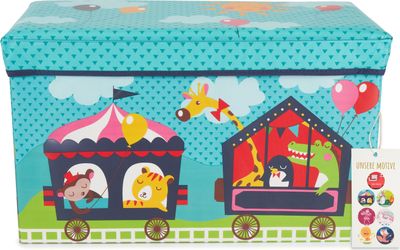 Bieco Aufbewahrungsbox mit Deckel Kinder Zirkus | Spielzeug Aufbewahrung | Spielzeugkiste mit Deckel Aufbewahrungsbox Kinder Box Kinderbank Stauraum Kindersitzbank Sitzbank Sitzhoker Spielzeugbox Toy