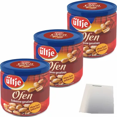 Produktbild von ültje Ofengebackene Erdnüsse gebacken & gesalzen 3er Pack (3x180g Dose) + usy Block