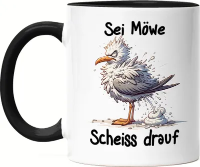 Produktbild von Sei eine Möwe Scheiss drauf Böse Möwe Tasse Schwarz - Entspannte Haltung