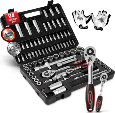 Produktbild von MONZANA® Steckschlüsselsatz 94 tlg. CV-Stahl 1/4" + 1/2" Transportkoffer Nusskasten Knarrenkasten Ratschenkasten