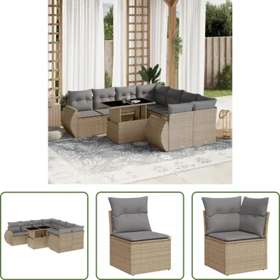 Produktbild von The Living Store 9-tlg. Garten-Sofagarnitur mit Kissen Beige Poly Rattan