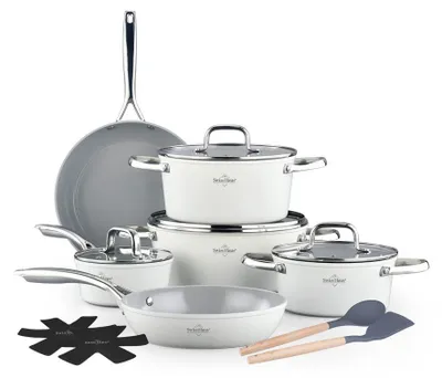 Image de Ensemble de casseroles 14 pièces Swiss Haus-Geneva, aluminium, 16/20/24/28 cm, crème