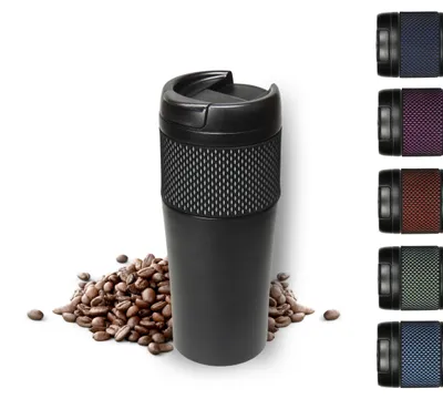 Produktbild von Thermobecher 'Temptation' groß - Kaffeebecher to go doppelwandig - Edelstahl Vakuumbecher mit Manschette - 500ml to go Becher - schwarz/grau