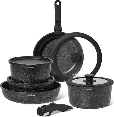 Produktbild von 11-teiliges Kochgeschirr-Set aus Granit, abnehmbare Griffe