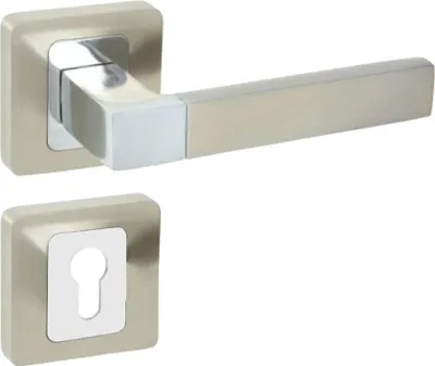Produktbild von DOMINO Türgriff Drückergarnitur PZ - Profilzylinder Set | quadratische Rosette| Türklinke für Zimmertür, Bürotür, Kellertür & Innentür| Türbeschläge aus Aluminium|  Chrom/Nickel  |ERIS QR M6/M9