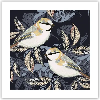 Produktbild von Poster - Poster ohne Rahmen - Vögel Blätter Ornament - 40x40 cm - Wand Bild - Wanddeko - Wandbilder - Kunstposter - Wandposter - Bilder - Kunstdruck - Wanddekoration - Wandbild - P2XAC40x40-4408