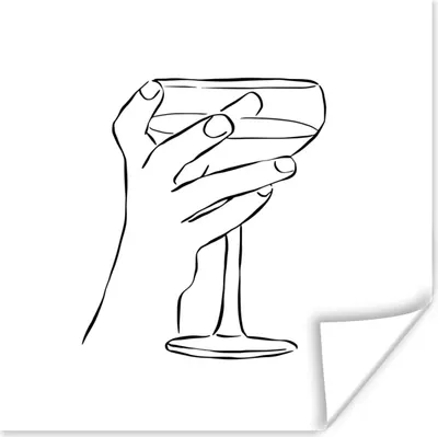 Produktbild von MuchoWow® Poster Abstrakte Strichzeichnung einer Hand, die ein Glasquadrat hält 50x50 cm - Wohnzimmerdekoration