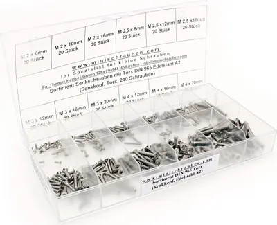 Produktbild von Sortiment Senkschrauben mit TX DIN 965 Edelstahl A2 (240 Schrauben)
