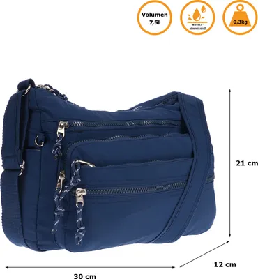 Produktbild von Große Damen Tasche Schultertasche Umhängetasche Henkeltasche Nylon Optik Bag Blau