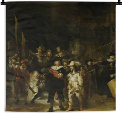 Produktbild von MuchoWow® Wandteppich Wandbehang Die Nachtwache - Kunst - Alte Meister - Rembrandt 150x150 cm Tapisserie Dekoration Wandtuch - Wohnaccessoires - Modernes