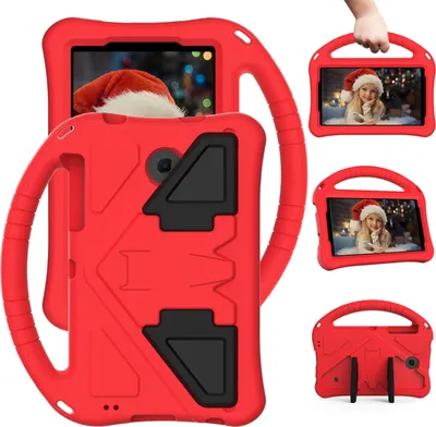 Image de Etui enfant pour Samsung Galaxy Tab A 7.0 SM-T280/T285/ Tab 4/ Tab 3 7.0 SM-T230/T231/T210/P3200, étui léger EVA antichoc avec support pliable et poignée rouge