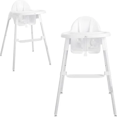 Image de Chaise haute pour enfant Lorelli Pesto repose-pieds réglable, ceinture de sécurité à 5 points blanche