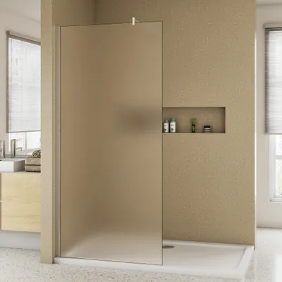 Produktbild von Duschwand 90x200cm mit Befestigungsstange die Klemme 70-120cm Walk In 10mm Nano ESG Milchglas Höhe 200cm