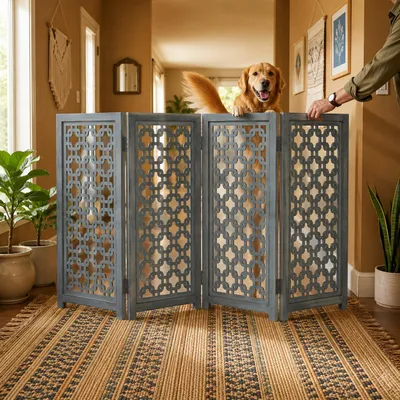 Produktbild von iAnanas Hundegitter faltbar & freistehend - Haustiergitter 180×84 cm Trennwand