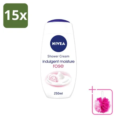Image de 15 x Crème douche hydratante NIVEA Rose - 250 ml - Pack économique - 15 pièces