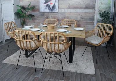 Produktbild von 6er-Set Esszimmerstuhl MCW-P17, Küchenstuhl Korbstuhl Rattansessel Rattanstuhl Stuhl, Kubu Rattan Metall  Polster creme