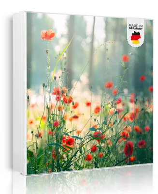 Produktbild von banjado Schlüsselkasten aus Metall, 30x30cm groß mit 32 Haken, als Magnettafel nutzbar, Korpus weiß, Anschlag links, Waldmohn [SKGW2 12779]
