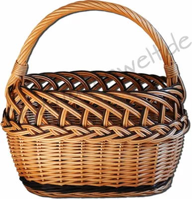A woven basket with a handle, presented against a white background.