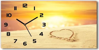 Produktbild von Wanduhr aus Glas – 60x30 cm - Glasbild - Glasuhr - Gehärtetes Glas - schwarze-zeiger - Herz auf dem Sand