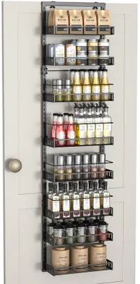 Produktbild von Ibenzoa® Türhänger-Organizer aus Metall – 8 verstellbare Körbe, 170 x 43,5 cm, bis 25 kg, Türstärke 3–7 cm, abnehmbare Körbe, Wand- oder Türmontage