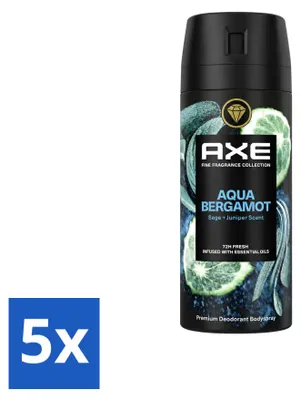 Obrázek produktu pro 5 kusů tělového spreje Axe Fine Fragrance Collection Aqua Bergamot - 150 ml - výhodná sada