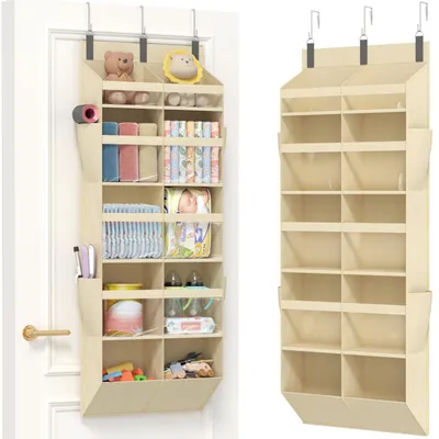 Productafbeelding van Deurorganizer, hangende organizer, 10 vakken, transparante opbergkast met 4 zijvakken, geschikt voor badkamer, slaapkamer, studentenkamer, beige, 131 cm (hoogte), 1 stuk