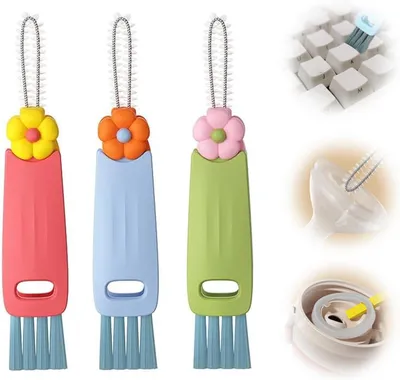 Produktbild von Becherdeckel-Reinigungsbürste 3 Stück, 3-in-1 Multifunktionale Fugenbürste Mit Weichen Und Harten Borsten, Für Spiralförmige Ecken Und Tassenverschlüsse