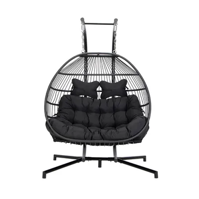 Produktbild von HOME DELUXE Hängesessel LOMA – Faltbar, 2 Sitzer in Schwarz| Hängekorb, Hängestuhl, Gartenmöbel, Gartenschaukel