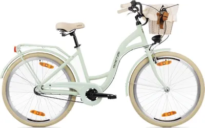 Produktbild von Goetze Style 26 Zoll City Bike, 43 cm ALU Rahmen, 3-Gang Shimano Nexus, Rücktrittbremse & V-Bremse, LED-Beleuchtung, Gepäckträger, Rattankorb mit Bezug