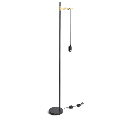 Produktbild von Aigostar Retro Stehlampe E27 Metall - Hängende Wohnzimmerlampe mit 180cm Kabel, Fußschalter, Schwarz/Gold (Ohne Leuchtmittel)
