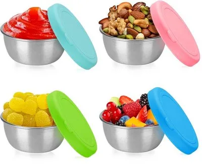 Image de Contenants hermétiques Famanu, capacité de 50 ml, en acier inoxydable avec couvercle en silicone, lot de 4