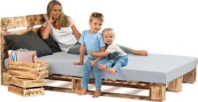 Produktbild von sunnypillow 140x200 cm Palettenbett mit Kopfteil Holzbett Massivholzbett Bett aus Paletten Palettenmöbel Geflammt Vintage europalette 80 90 100 120 140 160 180 200 220 240 x 200cm