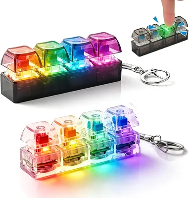 Produktbild von Tastatur Fidget Spielzeug - 2 Stück - mit LED - 4-Tasten Clicker Antistress Spielzeug - Mini Keyboard Schlüsselanhänger - für Büro & Schule