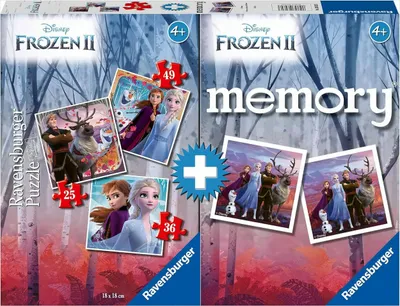 Produktbild von Ravensburger Set Disney Frozen II Memory Spiel + 3 Kinder Puzzle 25 36 49 Teile