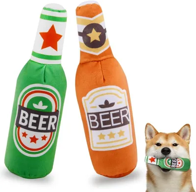 Imagen del producto de Juguetes para perros, de felpa con chirrido, 2 unidades, verde y naranja, juguetes interactivos para masticar