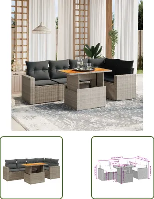 Produktbild von The Living Store 6-tlg. Garten-Sofagarnitur mit Kissen Grau Poly Rattan
