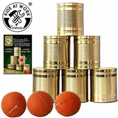 Obrázek produktu pro Házení na plechovky s 6 velkými plechovkami a 3 velkými koulemi (8 cm)