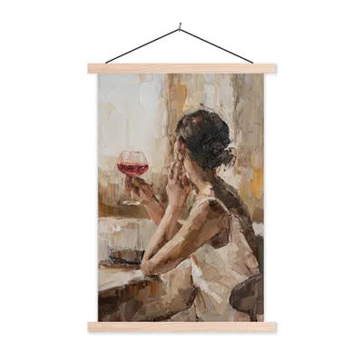 Produktbild von MuchoWow® Textilposter Gemälde - Ölfarbe - Frau - Wein 40x60 cm mit holzfarbenen Rahmen - Poster