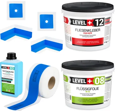 Produktbild von Dichtset mit Kleber 10kg Dichtband Flüssigfolie 9,5kg Bad Duschabdichtung SET504