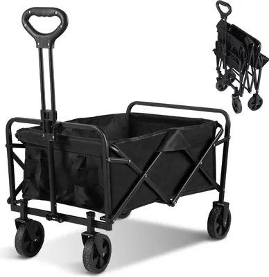 Produktbild von Bettizia Bollerwagen faltbar offroad schwarz, Faltbollerwagen belastbar bis 80 kg, Klappbollerwagen für Strand, Garten, Einkäufe
