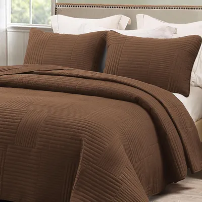 Imagen del producto de Colcha Edredón de microfibra - Marrón - 240 x 260 cm - Con 2 fundas de almohada