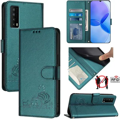 Produktbild von Leder Hülle für TCL Stylus 5G Süße Katze Flip Case Brieftasche Schutzhülle mit Standfunktion Grün