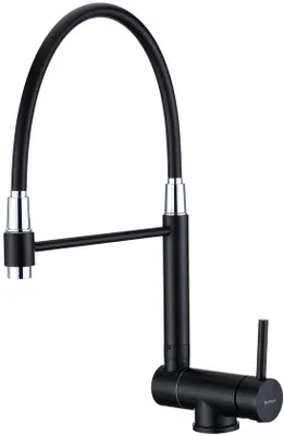 Produktbild von Küche-Wasserhahn, Schwarz. Küchenmischer, ausklappbar unter dem Fenster. Küchenarmatur mit 360° schwenkbarem Auslauf. Edelstahl-Küchenspülenarmatur