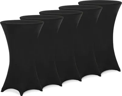 Produktbild von DEUBA® 5x Stehtisch Hussen Ø 60-65/70-75/80-85cm Viele Farben 30°C Waschbar Verstärkte Standfüße Stehtischhusse Überzug Stretch (Ø 70-75cm, Schwarz)