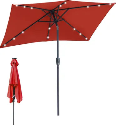 Produktbild von Faziango Kompakter Balkonschirm 1,4 × 2,1 m mit LED-Licht – wetterfest, rot